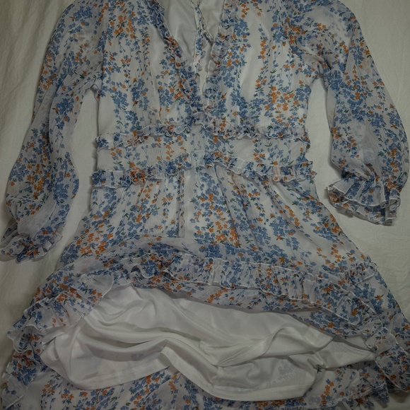 DOKOTOO Mini Dress Floral Deep V-Neck Ruffle Long Sleeve Open Back size XL - Picture 6 of 11